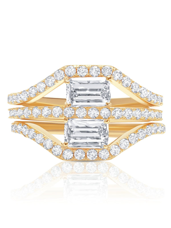 Pave Band w/ Stacked Baguette Ring Set Finished in 18kt Yellow Gold - CRISLU