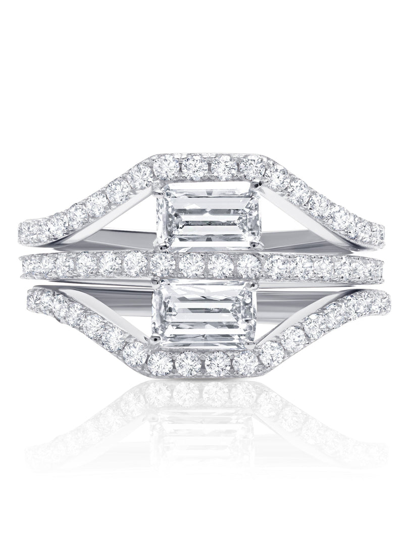 Pave Band w/ Stacked Baguette Ring Set Finished in Pure Platinum - CRISLU