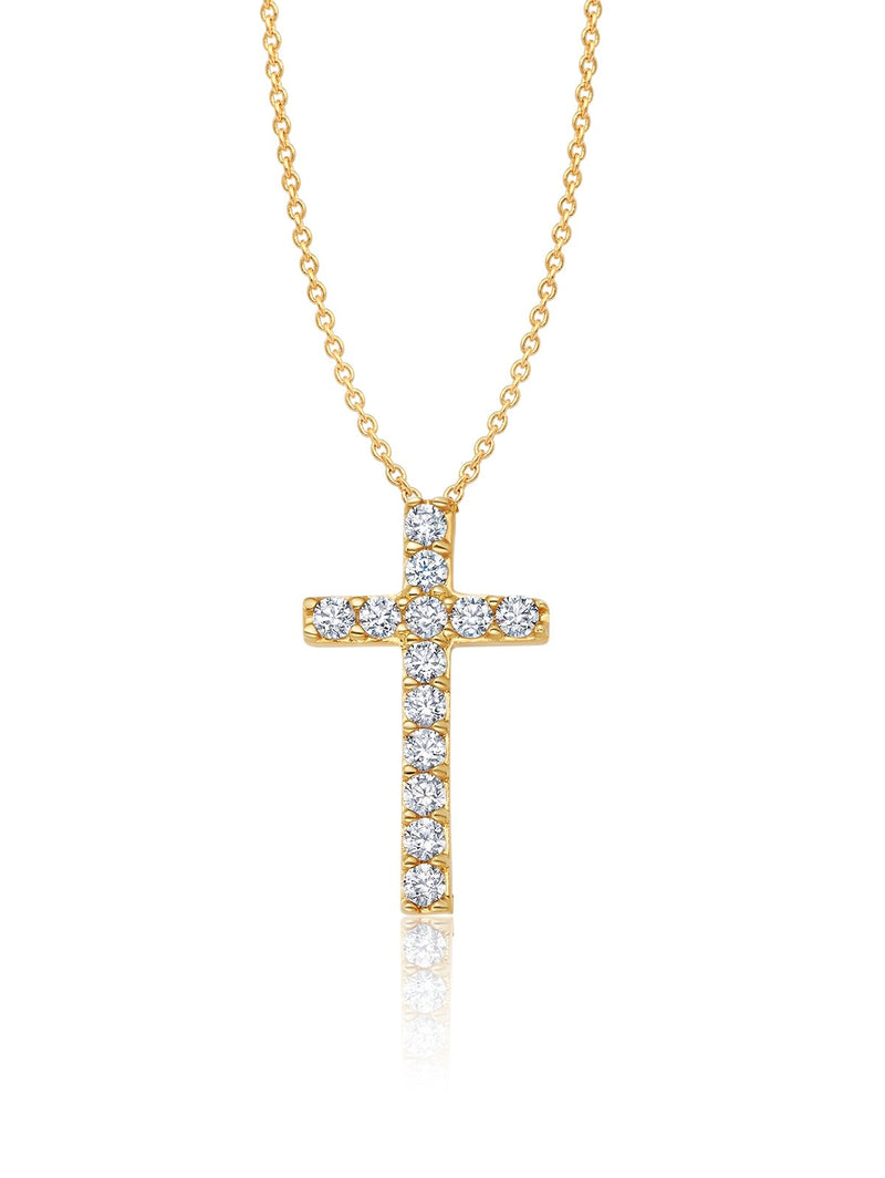 Pave Cross Necklace Finished in 18kt Yellow Gold - CRISLU