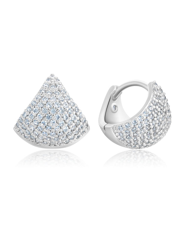 Pave Fan Shape Huggie Hoop Earrings - CRISLU