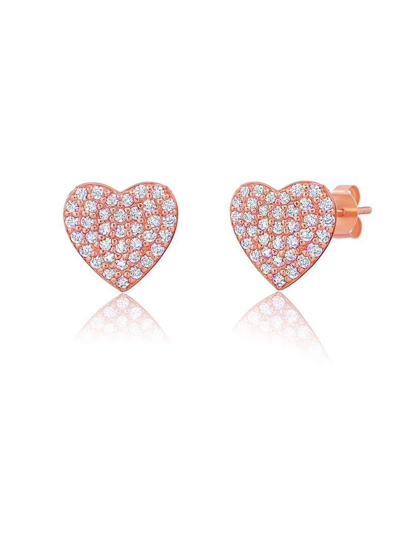 Pave Heart Earrings Finished in 18kt Rose Gold - CRISLU