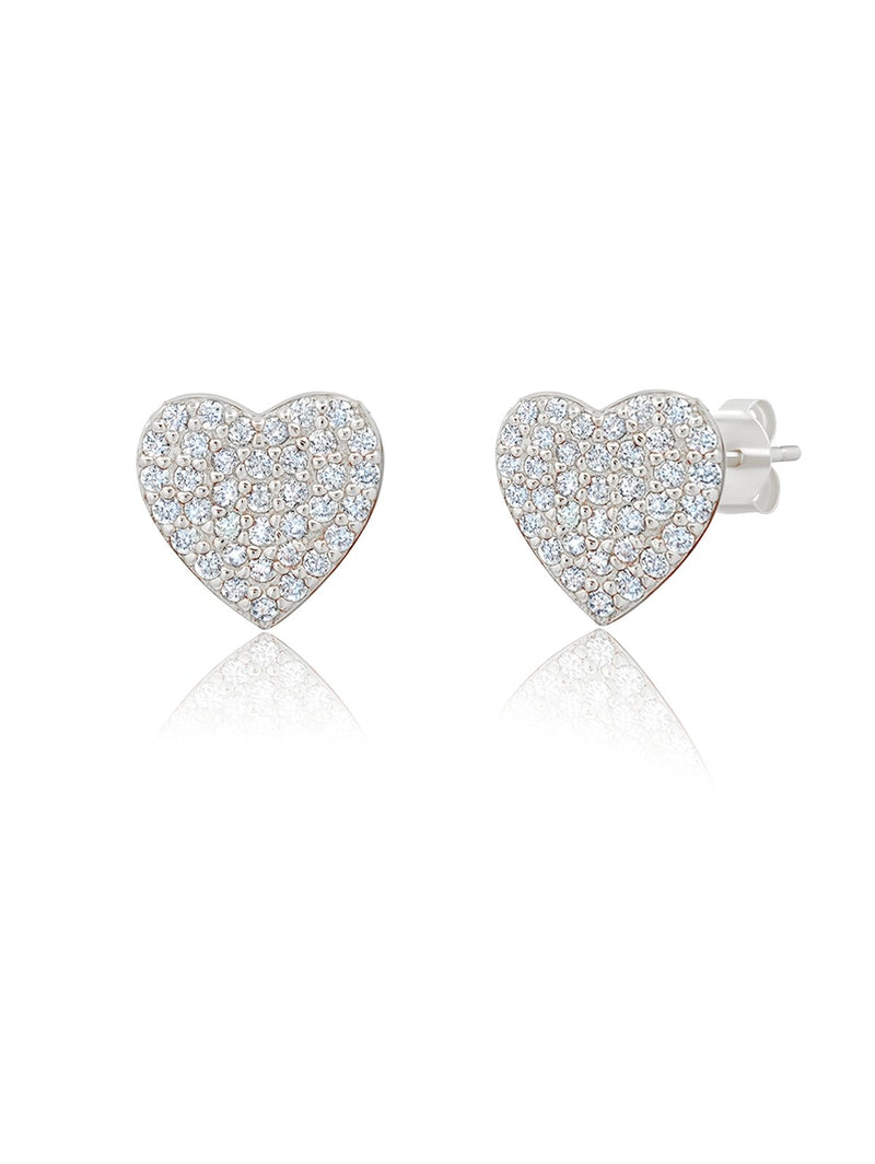 Pave Heart Earrings Finished in Pure Platinum - CRISLU