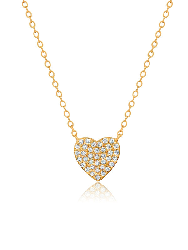 Pave Heart Necklace Finished in 18kt Yellow Gold - CRISLU