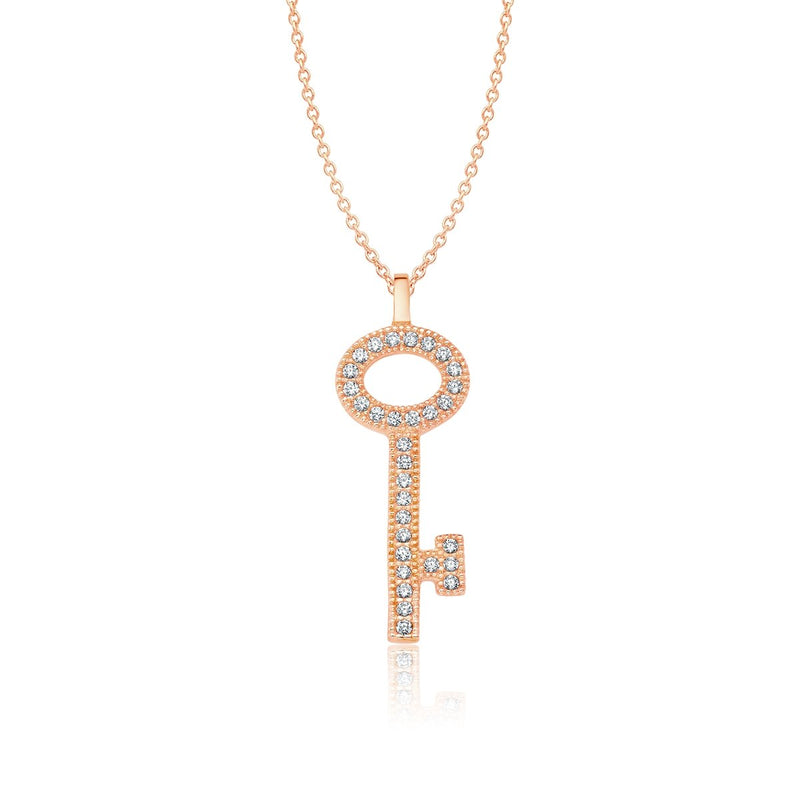 Pave Key Necklace Finished in 18kt Rose Gold - CRISLU