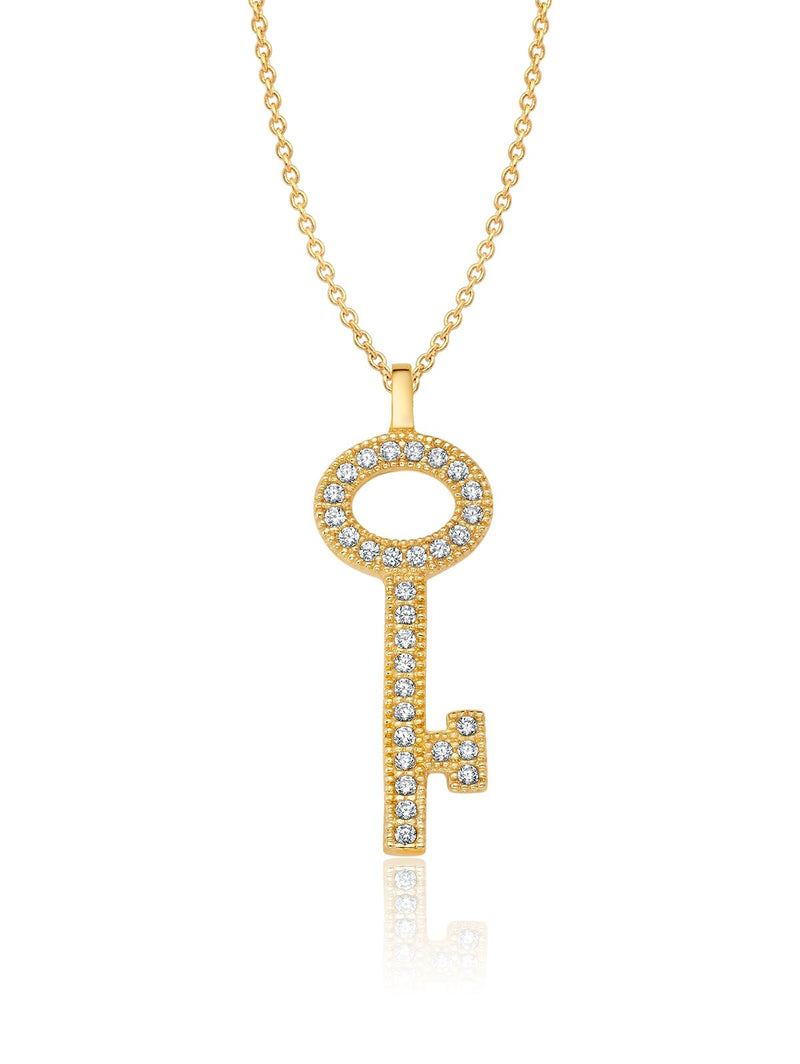 Pave Key Necklace Finished in 18kt Yellow Gold - CRISLU