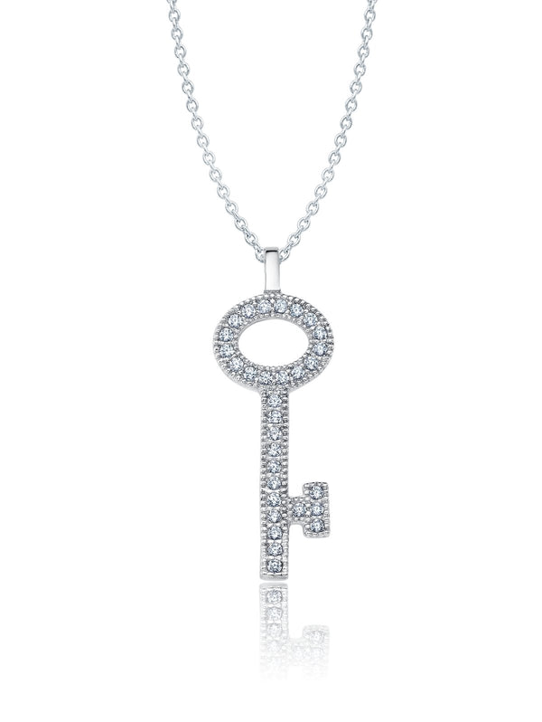 Pave Key Necklace Finished in Pure Platinum - CRISLU