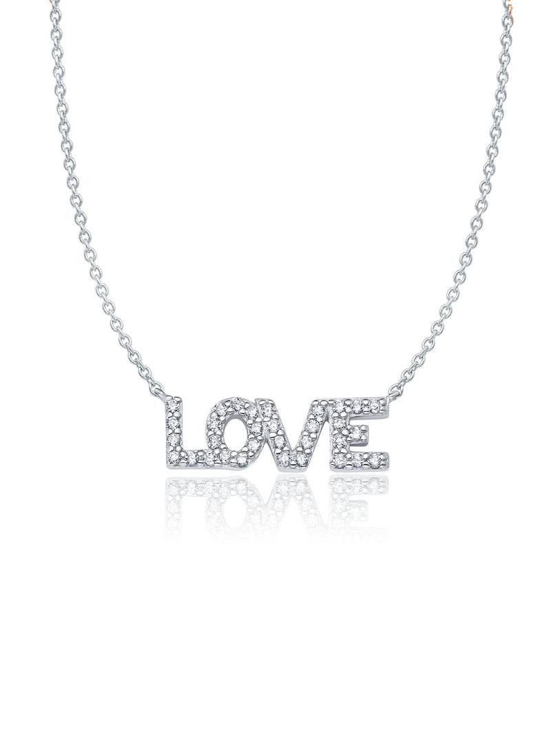 Pave Love Necklace Finished in Pure Platinum - CRISLU