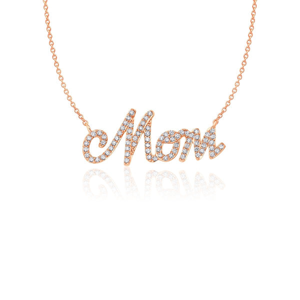 Pave Mom Necklace Finished in 18kt Rose Gold - CRISLU