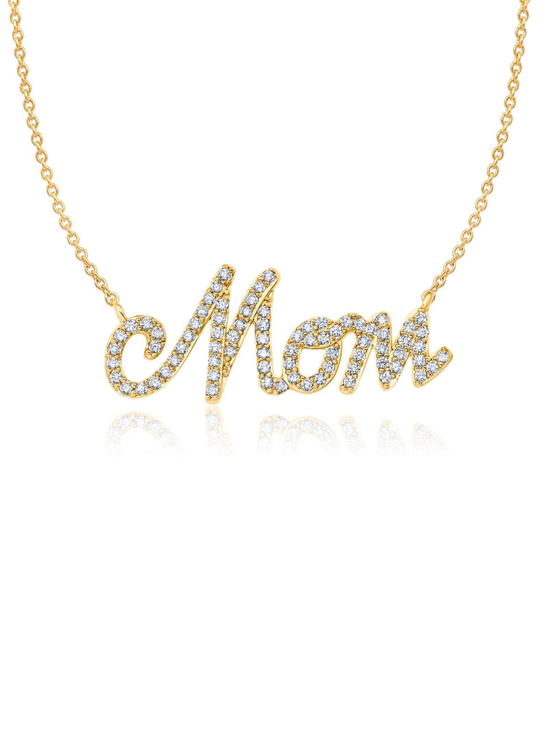 Pave Mom Necklace Finished in 18kt Yellow Gold - CRISLU