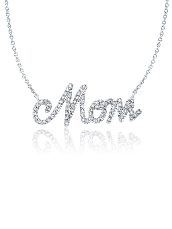 Pave Mom Necklace Finished in Pure Platinum - CRISLU