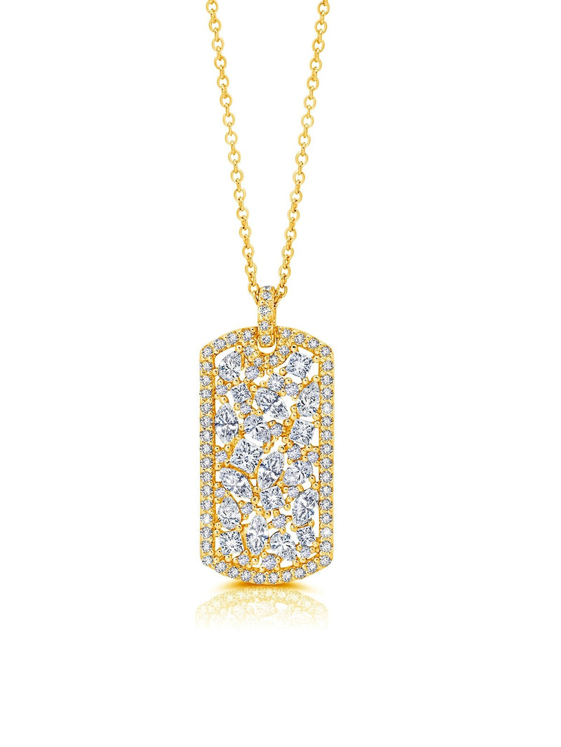 Pave Multiple Shape Cut Stones Dog Tag Necklace 18" finished in 18kt Yellow Gold - CRISLU