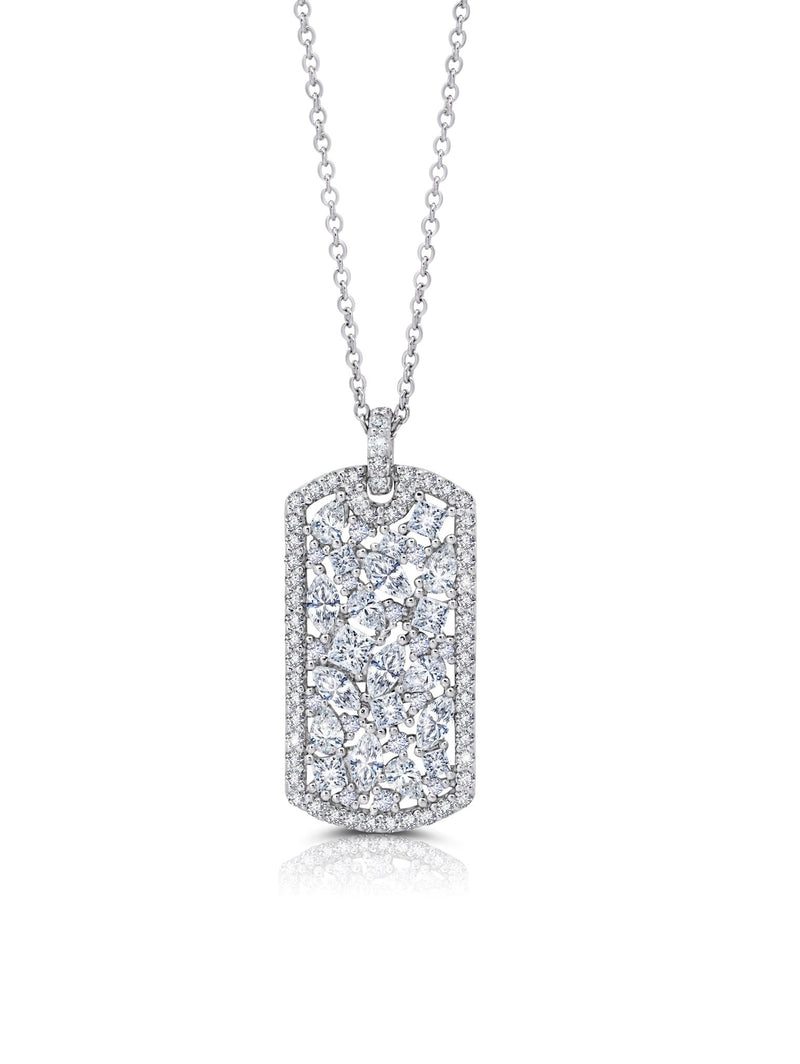 Pave Multiple Shape Cut Stones Dog Tag Necklace 18" finished in Pure Platinum - CRISLU