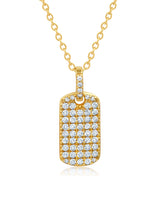 Pave Round Cut Stones Dog Tag Necklace 16" finished in 18kt Yellow Gold - CRISLU