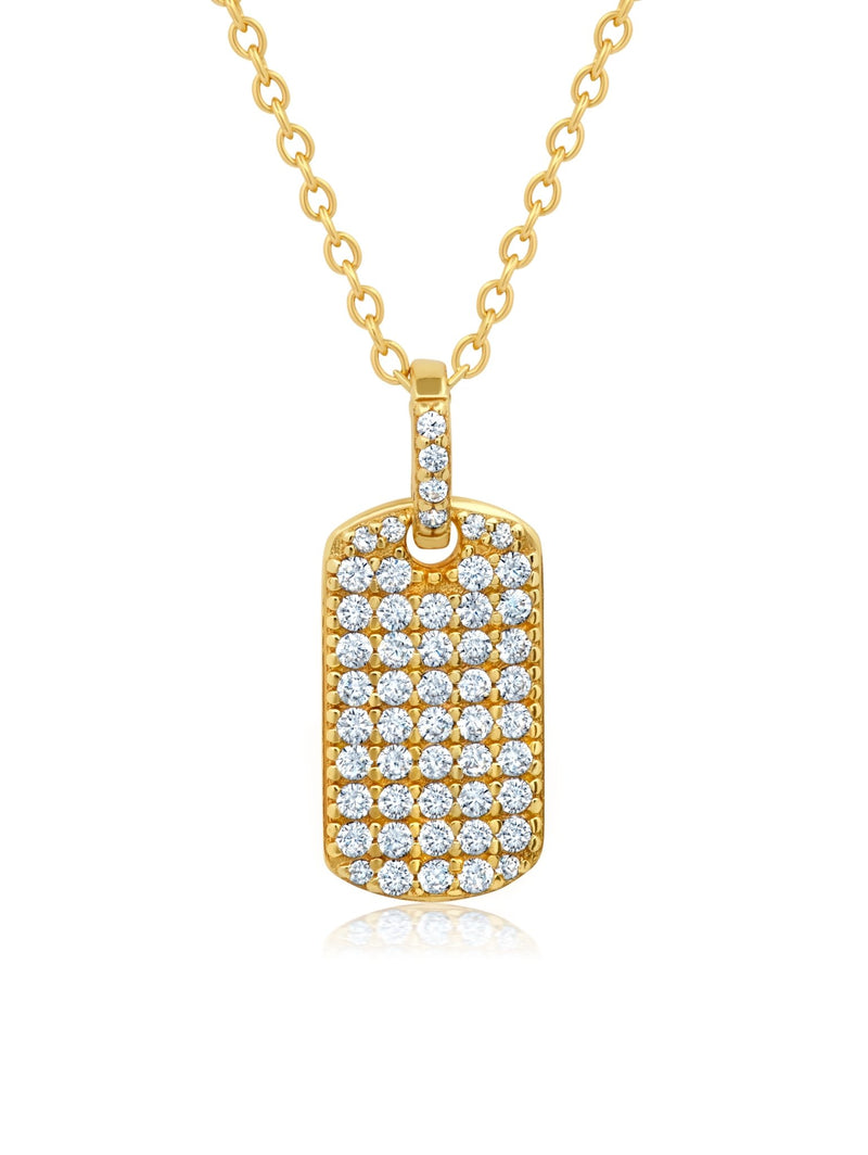 Pave Round Cut Stones Dog Tag Necklace 16" finished in 18kt Yellow Gold - CRISLU