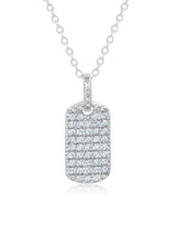 Pave Round Cut Stones Dog Tag Necklace 16" finished in Pure Platinum - CRISLU