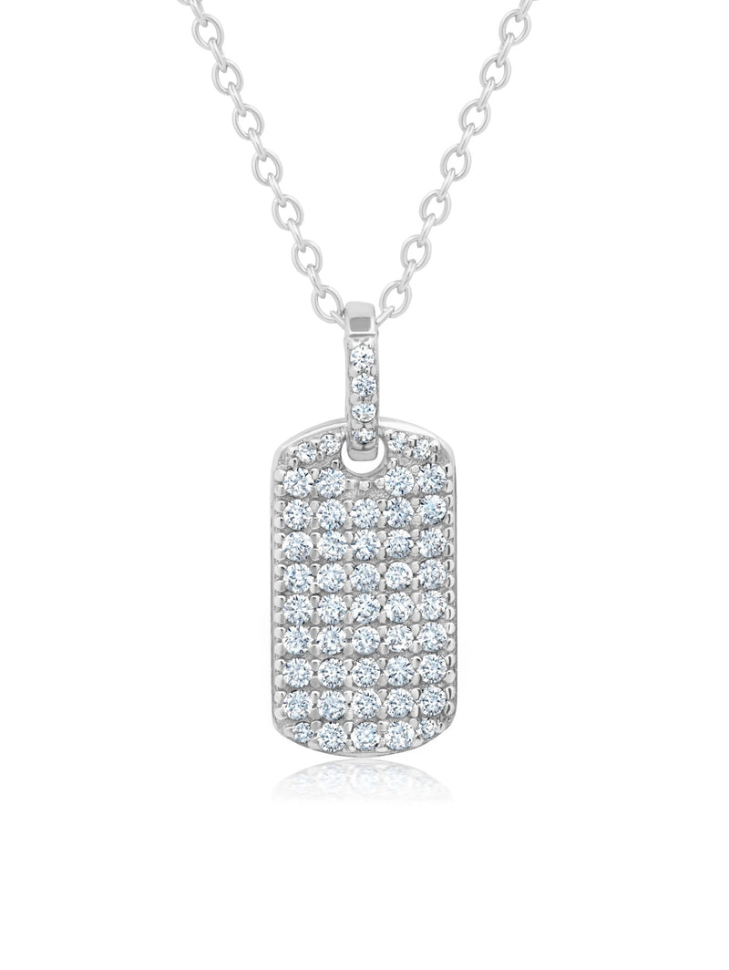 Pave Round Cut Stones Dog Tag Necklace 16 finished in Pure Platinum CRISLU