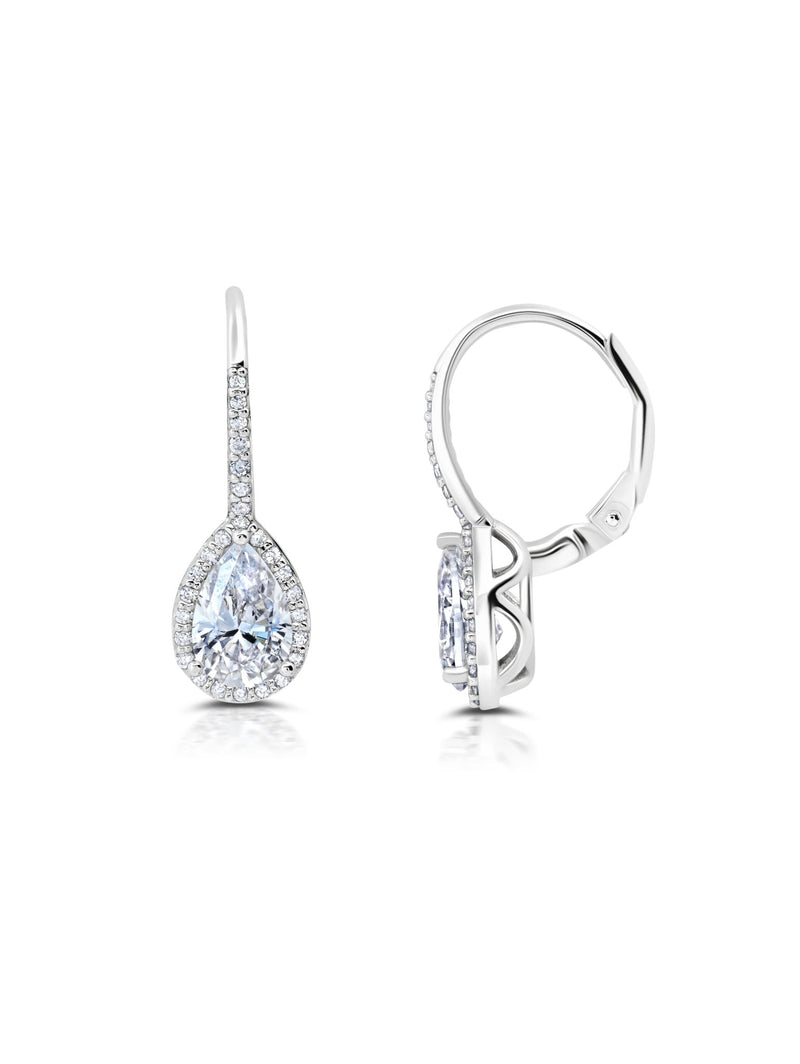 Pear Cut Halo Leverback Earring - CRISLU