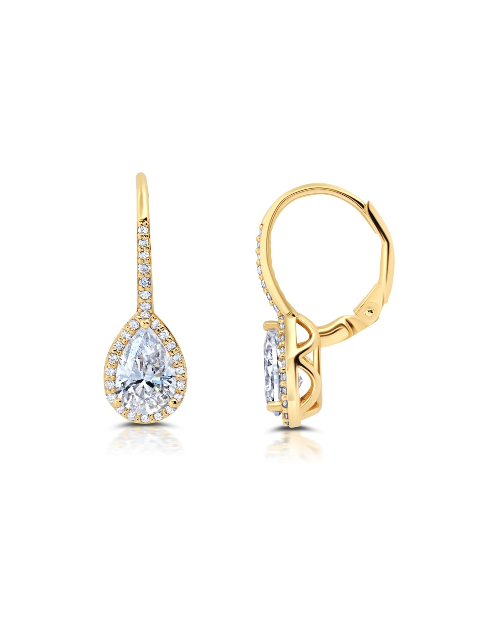 Pear Cut Halo Leverback Earring - CRISLU