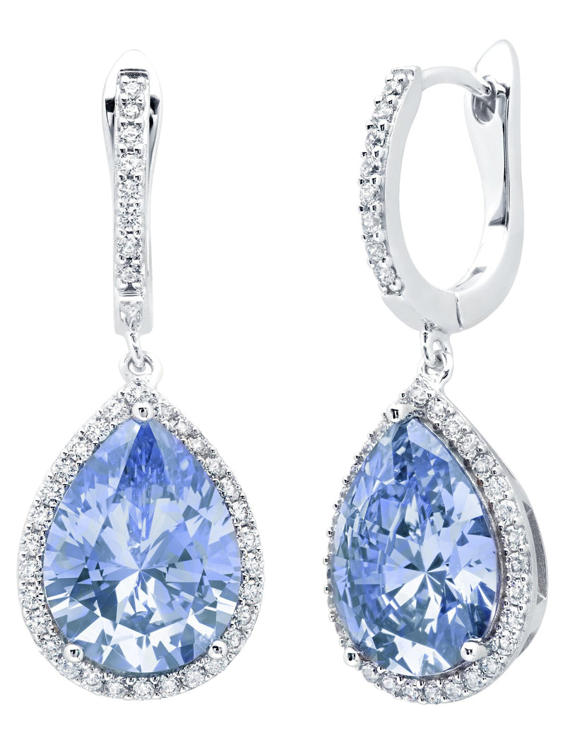 Pear Drop Blue Quartz Earrings Finished in Pure Platinum - CRISLU