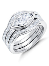 Platinum Marquise Solitaire w/ Baguette Accent Band Ring Set Finished in Pure Platinum - CRISLU