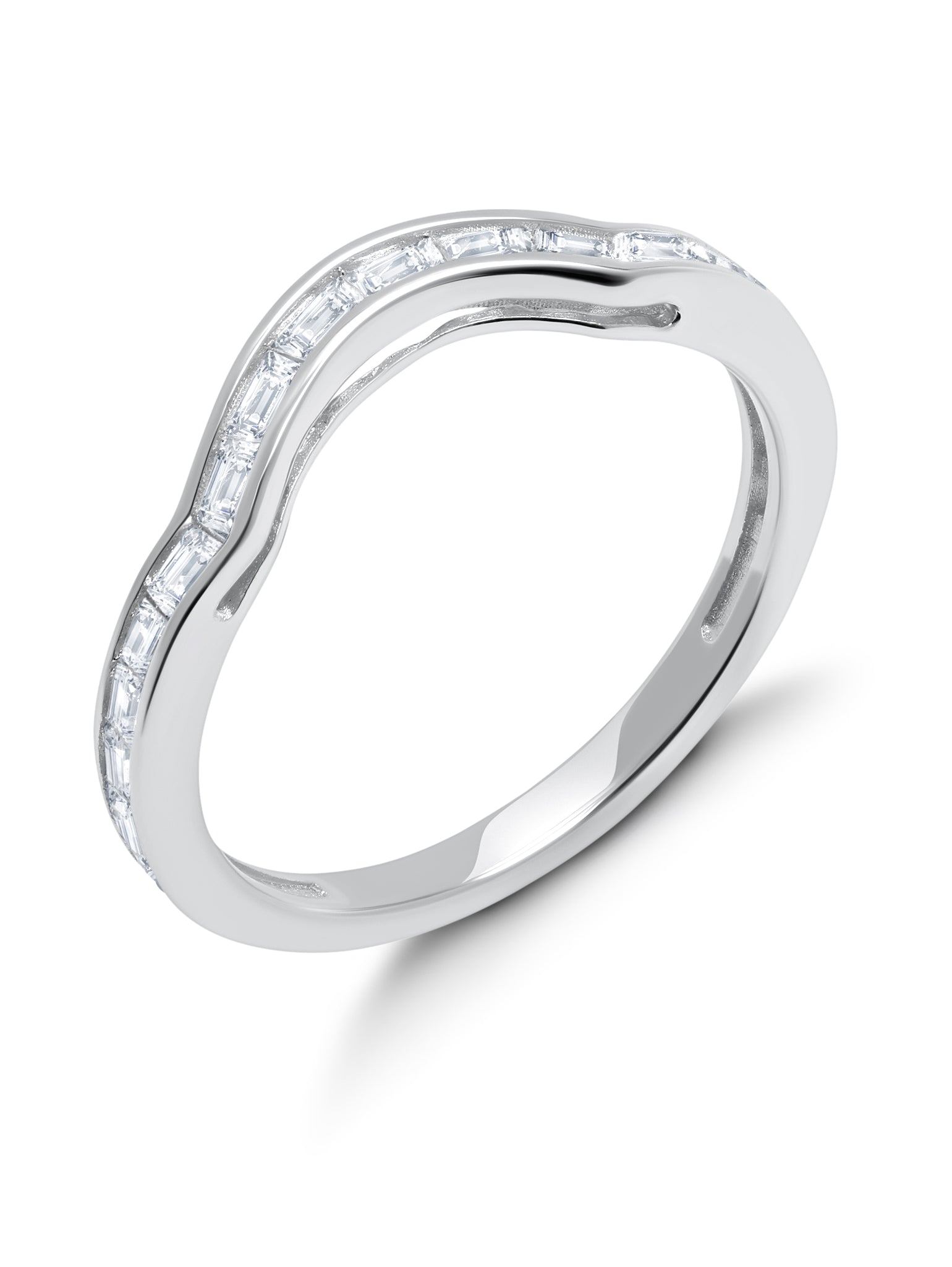 Platinum Marquise Solitaire w/ Baguette Accent Band Ring Set Finished in Pure Platinum - CRISLU
