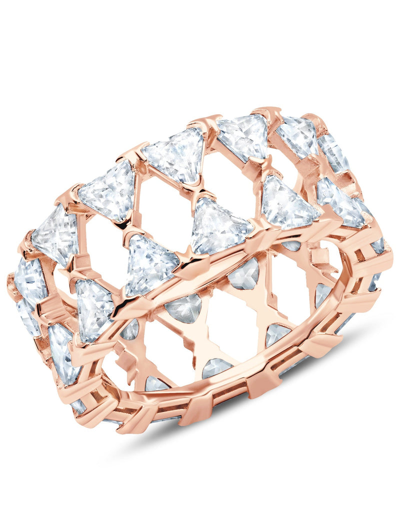 Posh Trillion Cubic Zirconia Eternity Ring Finished in 18kt Rose Gold - CRISLU