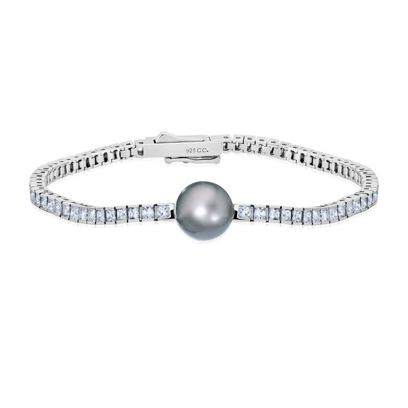 Princess Cut 7'' Tennis Bracelet With Gray Centered Pearl - CRISLU