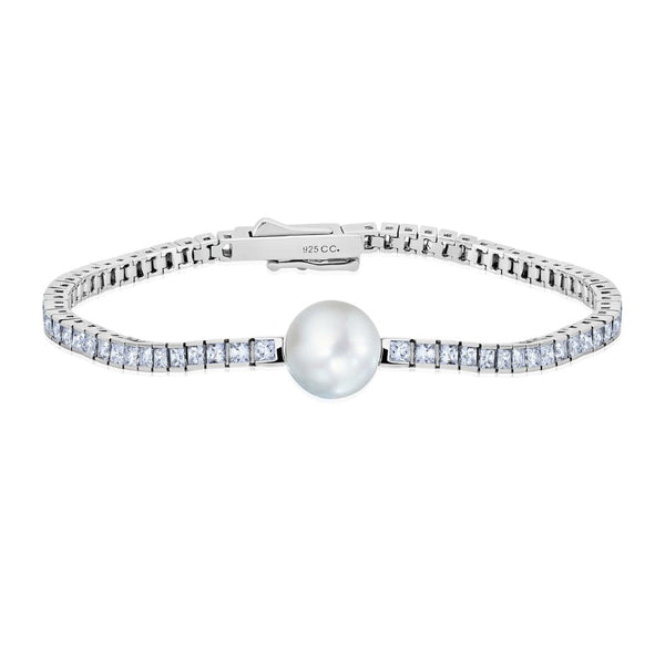 Princess Cut 7'' Tennis Bracelet With White Centered Pearl - CRISLU