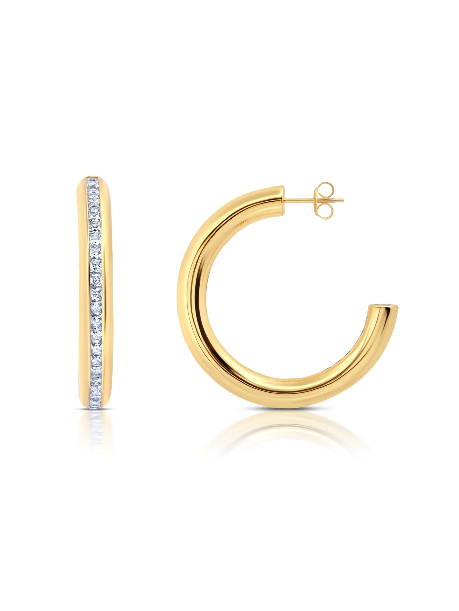 Princess Cut Channel Set Hoop Earrings Finished In 18Kt Yellow Gold - CRISLU