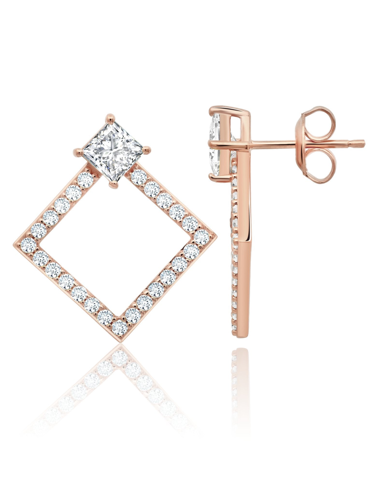 Princess Cut Door Knocker Hoop Earrings Finished in 18kt Rose Gold - CRISLU