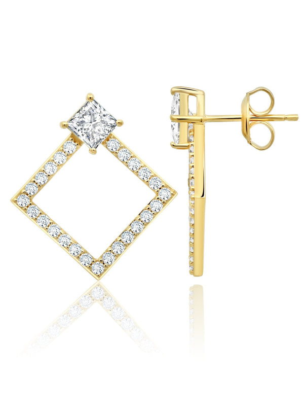 Princess Cut Door Knocker Hoop Earrings Finished in 18kt Yellow Gold - CRISLU