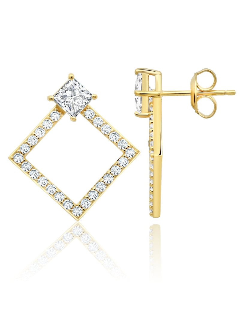 Princess Cut Door Knocker Hoop Earrings Finished in 18kt Yellow Gold - CRISLU