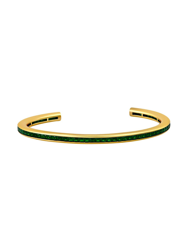 Princess Cut Emerald Color Cuff Bracelet - CRISLU