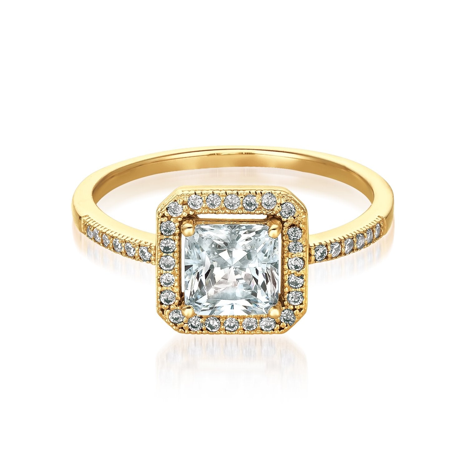 Princess Cut Halo Ring Finished in 18kt Yellow Gold - CRISLU