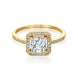 Princess Cut Halo Ring Finished in 18kt Yellow Gold - CRISLU