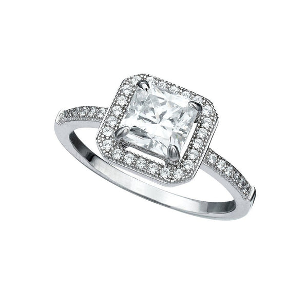 Princess Cut Halo Ring Finished in Pure Platinum - CRISLU