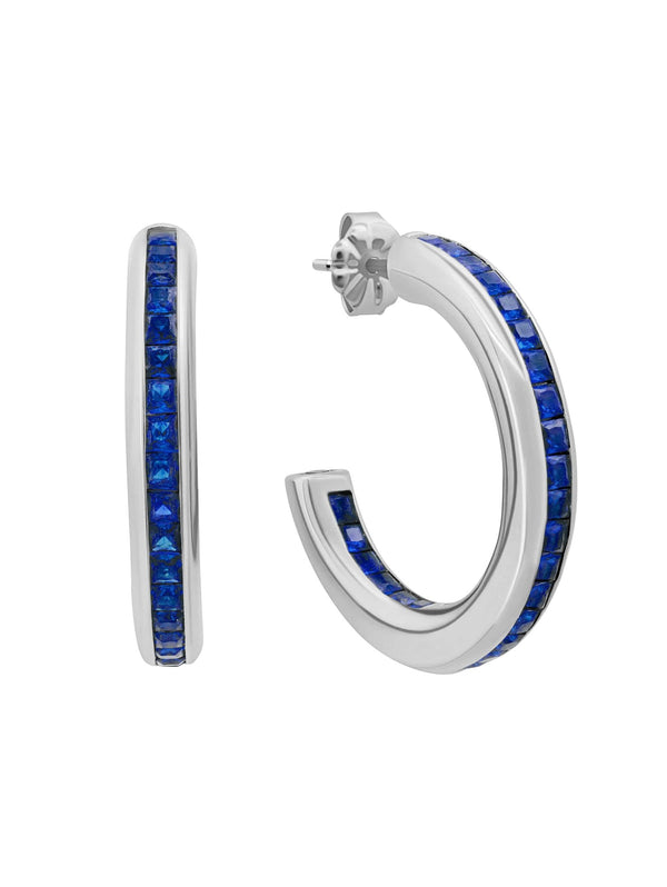 Princess Cut Sapphire Color Hoop Earrings - CRISLU