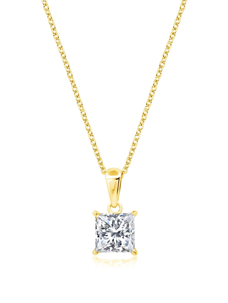 Princess Cut Solitaire Bezel Set Pendant Small Finished in 18kt Yellow Gold - CRISLU