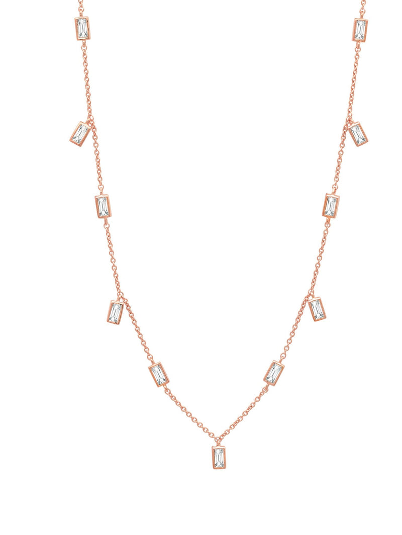 Prism Baguette 16" Necklace Finished in 18kt Rose Gold - CRISLU