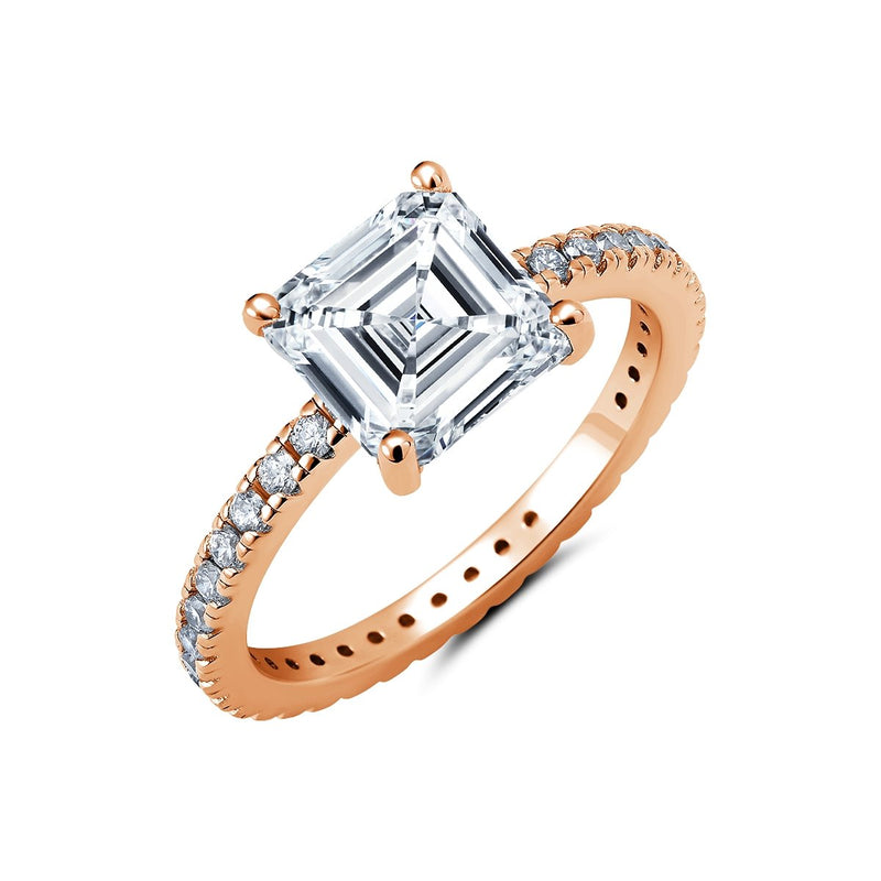 Radiant Asscher Cut Hand Set Cubic Zirconia Engagement Ring Finished In 18kt Rose Gold - CRISLU