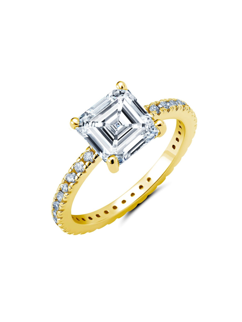 Radiant Asscher Cut Hand Set Cubic Zirconia Engagement Ring Finished In 18kt Yellow Gold - CRISLU
