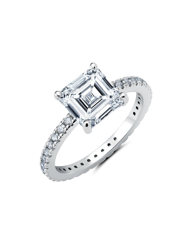 Radiant Asscher Cut Hand Set Cubic Zirconia Engagement Ring Finished In Pure Platinum - CRISLU