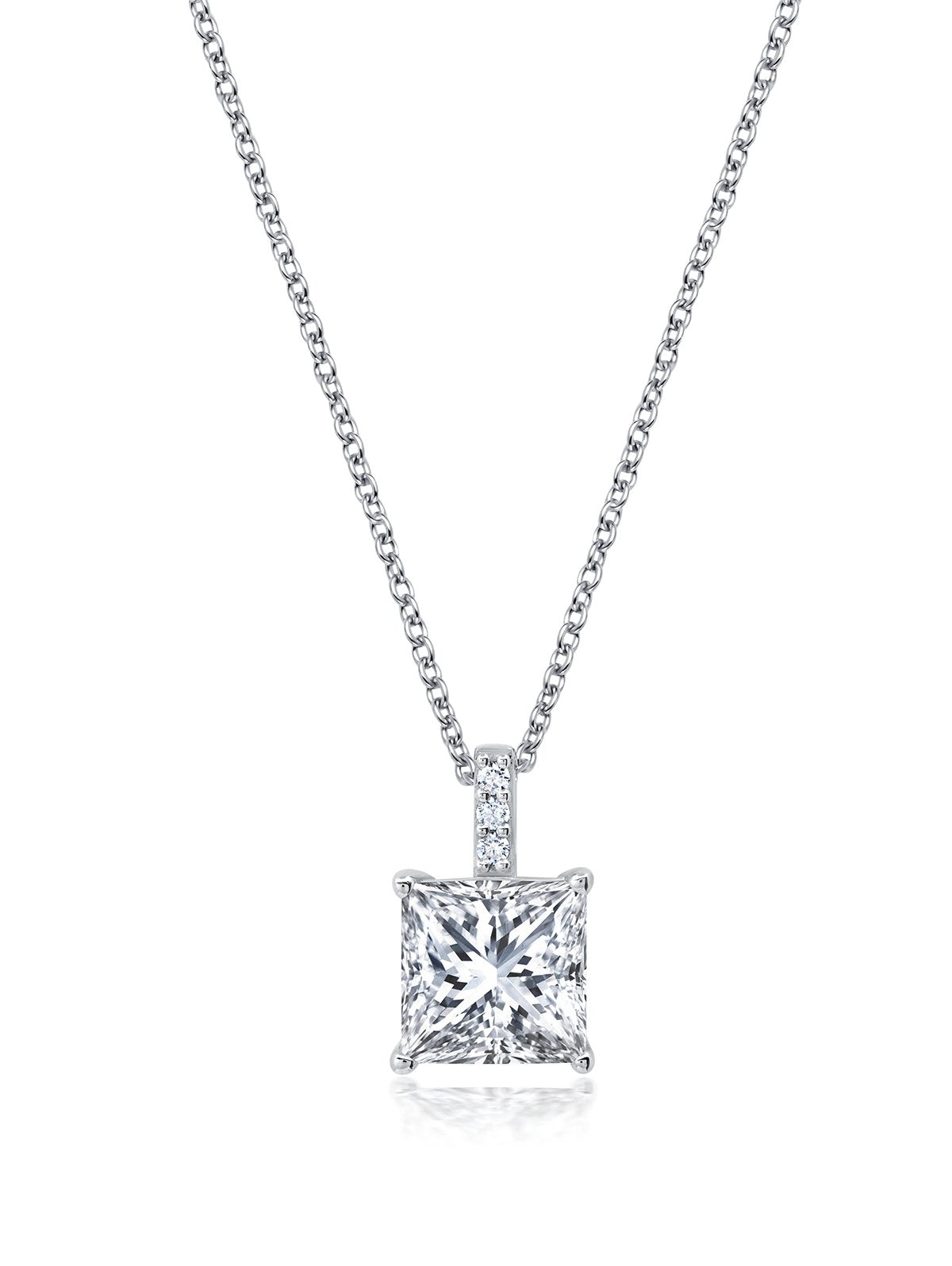 Radiant Cut Solitaire Bezel Set Pendant Small Finished in Pure Platinum - CRISLU