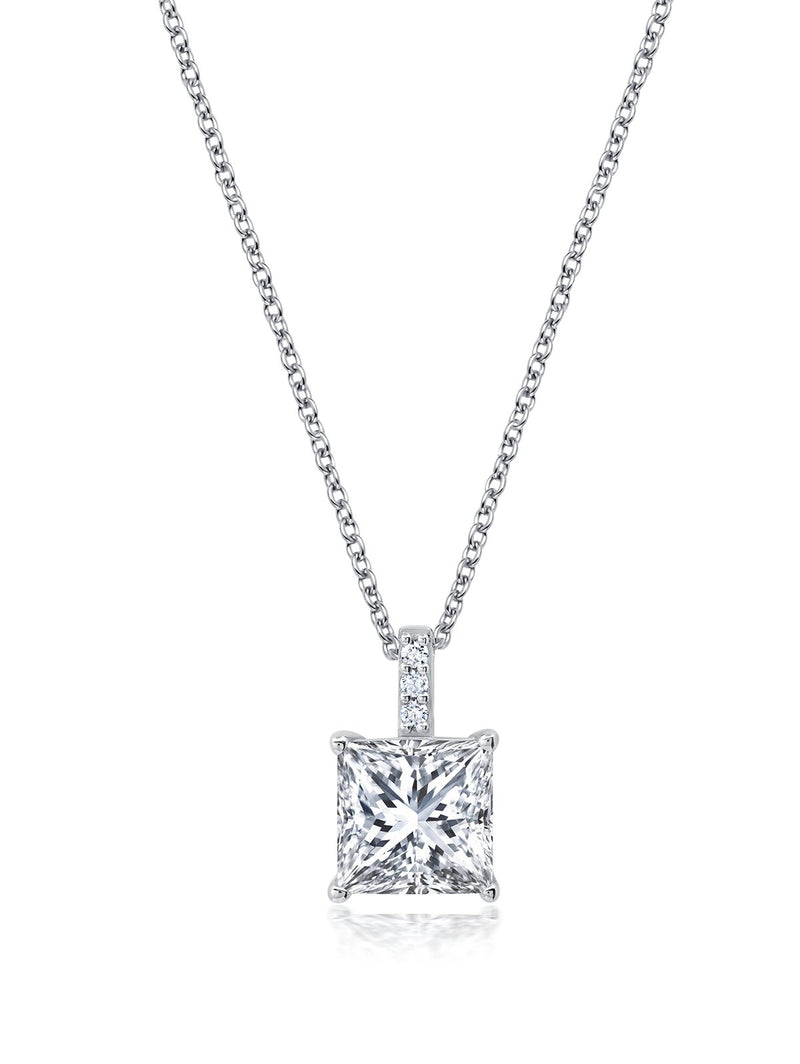 Radiant Cut Solitaire Bezel Set Pendant Small Finished in Pure Platinum - CRISLU