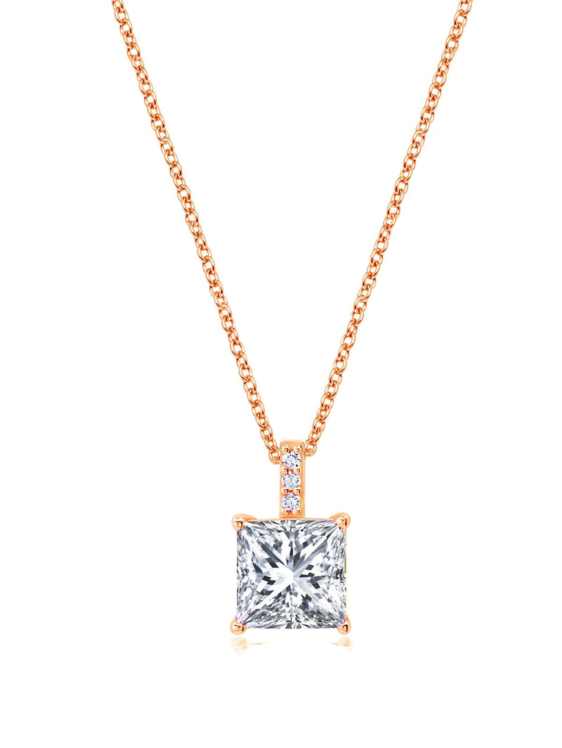 Radiant Cut Solitaire Bezel Set Pendant Small Finished in Rose Gold - CRISLU