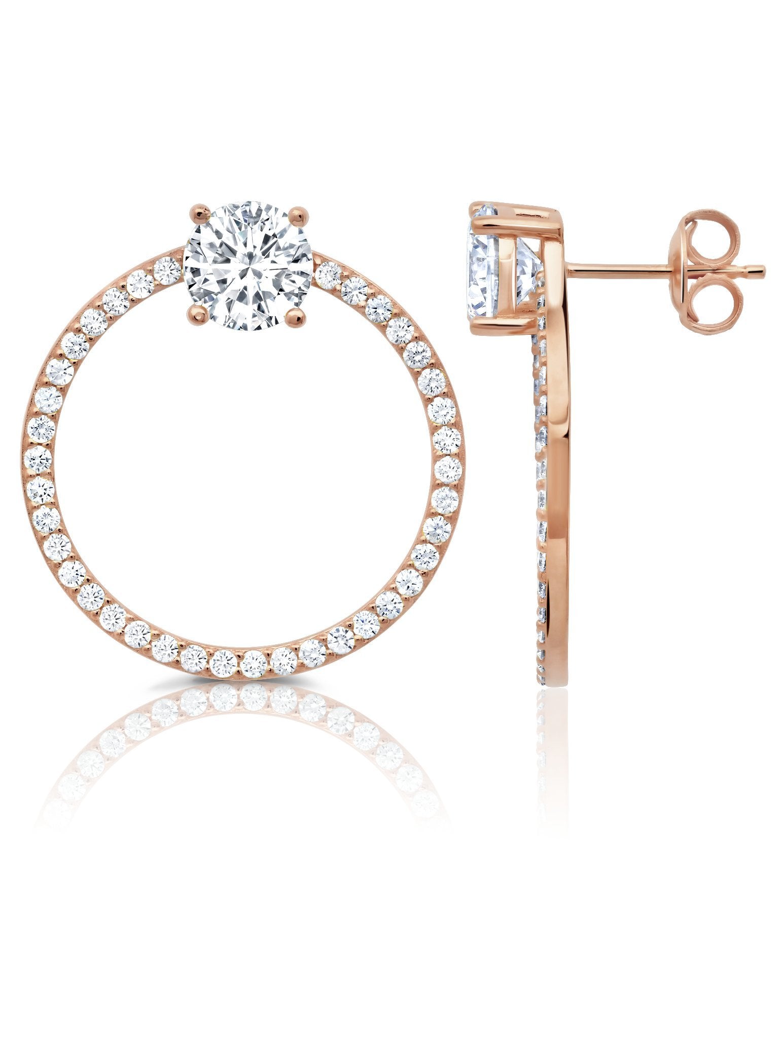 Round Brilliant Cut Door Knocker Hoop Earrings Finished in 18kt Rose Gold - CRISLU