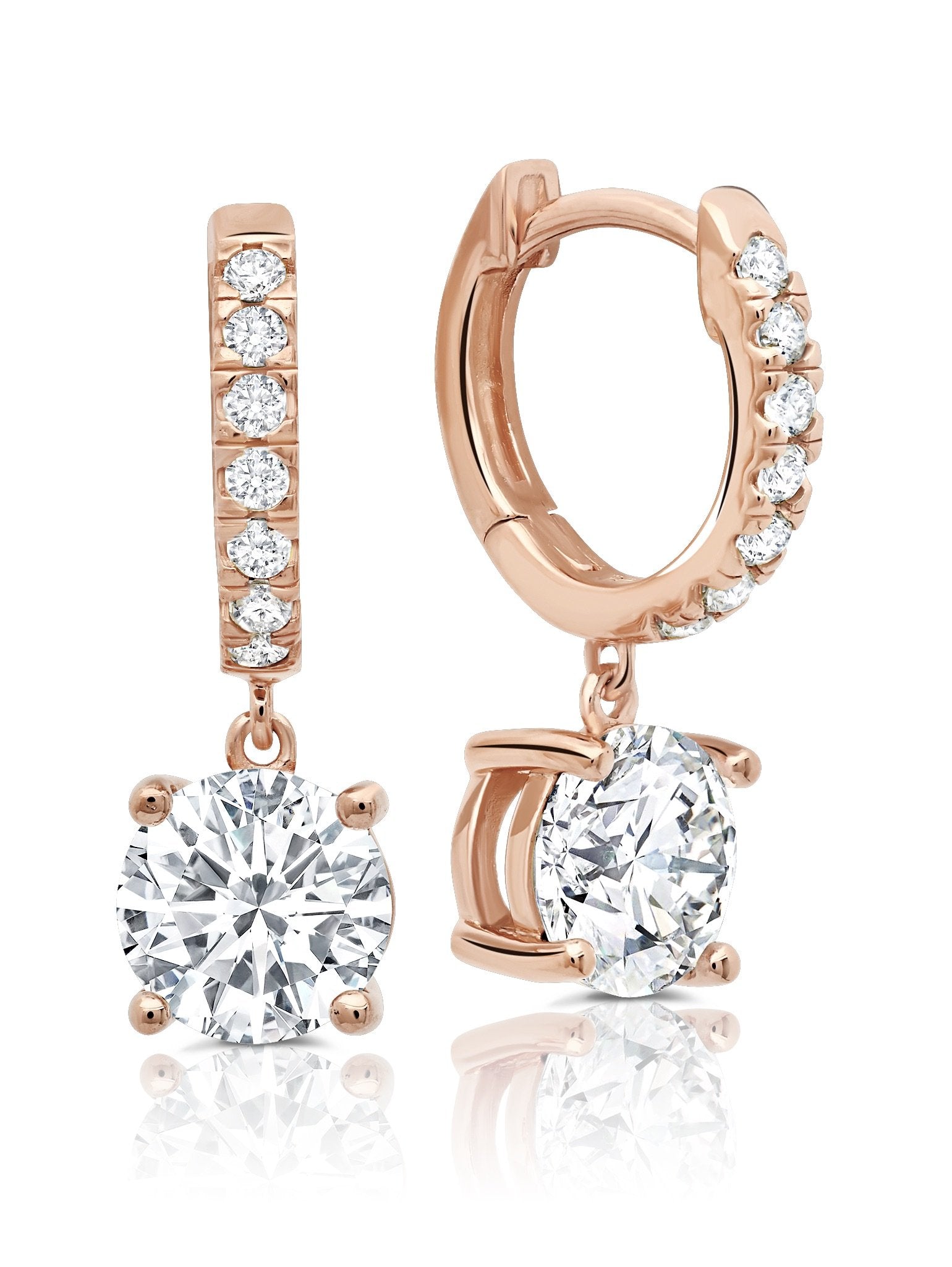 Round Cut Huggie Hoop Earrings Drop Earrings Finished in 18kt Rose Gold - CRISLU