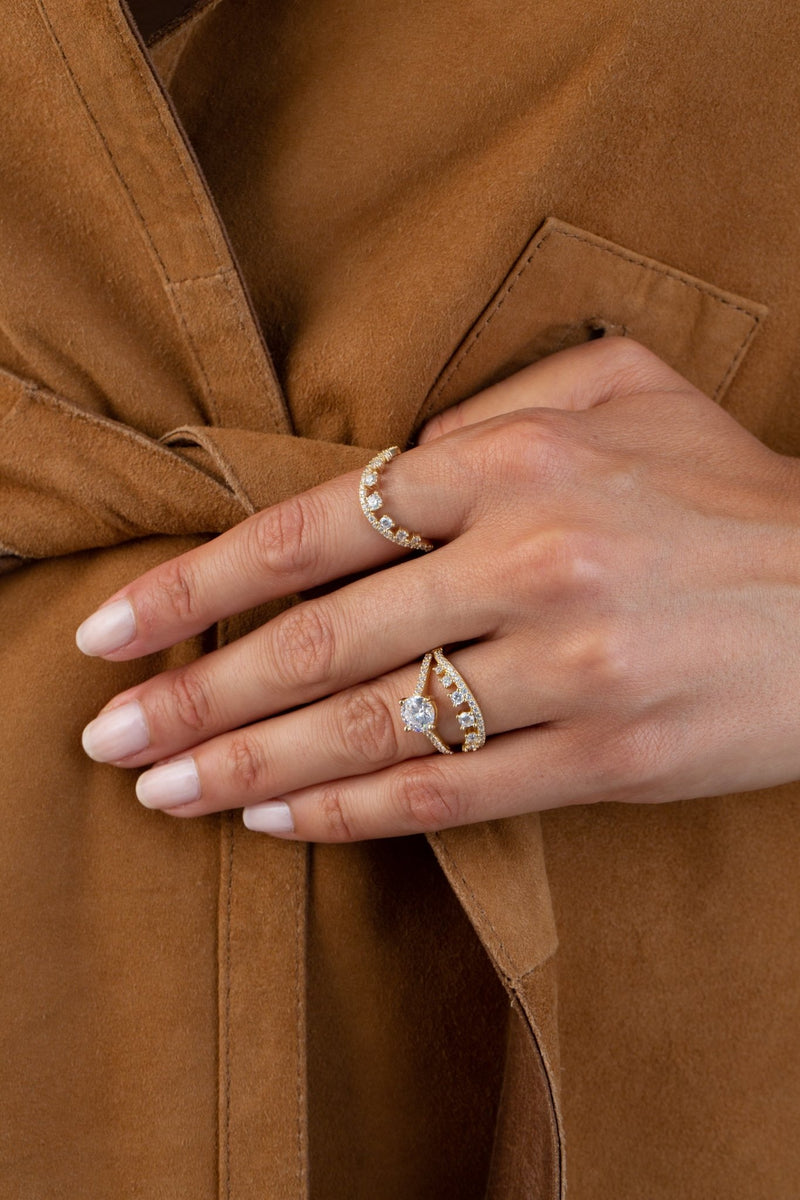 Round Prong Set Ring Set Finished in 18kt Yellow Gold - CRISLU