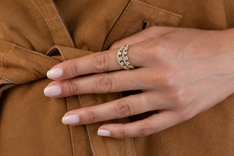 Round Prong Set Ring Set Finished in 18kt Yellow Gold - CRISLU