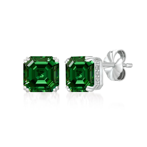 Royal Asscher Cut Earrings Emerald Color Stone Finished In Pure Platinum - CRISLU